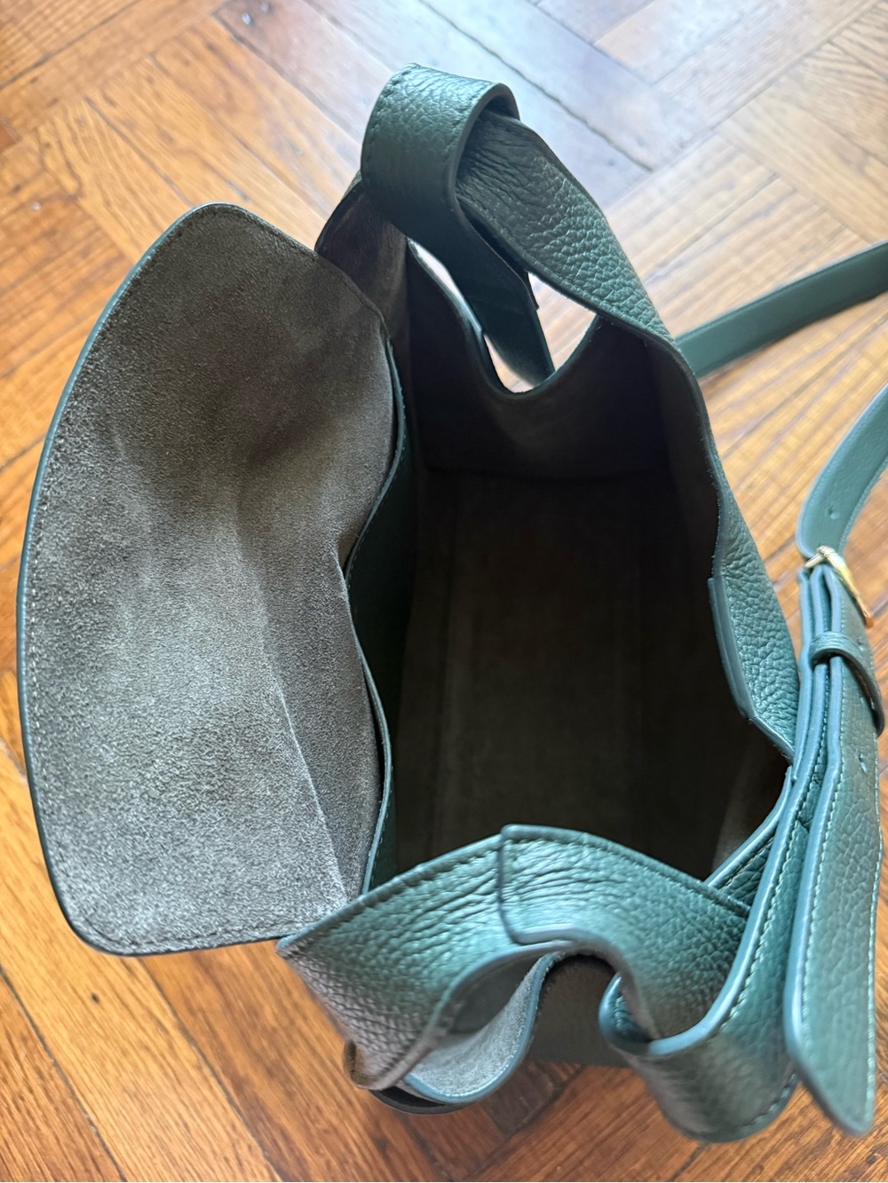 Cuyana RARE Bottle Green Double Loop Pebbled Leather Bag, Excellent Condition - Picture 9 of 16
